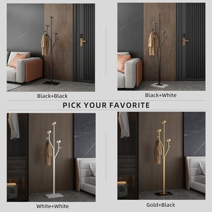 Freestanding Coat Rack Marble Base Coat Tree Heavy Duty(Black)