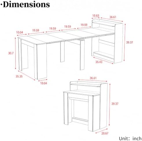 20-98 Inch Extendable Dining Table with Storage for 2-10, White
