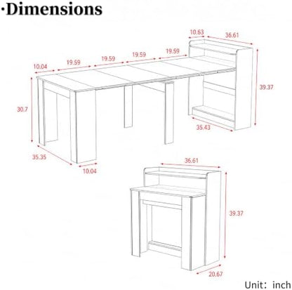 20-98 Inch Extendable Dining Table with Storage for 2-10, White