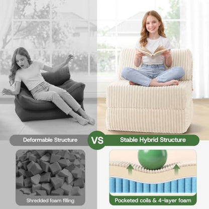 Folding Sofa Bed Convertible 4 in 1 Sleeper Chair Beige Single XL