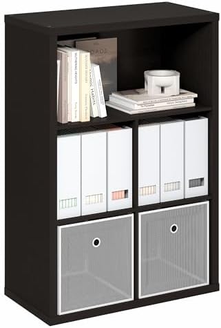 5-Cube Bookcase, Cube Storage Organizer Bookshelf, Closed Back Book Shelf, 15.3 x 29.9 x 43.3, for Bedroom, Home Office, Living Room, Dark Oak