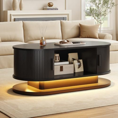 ONBRILL 43.3" Oval Floating Coffee Table with LED Light, Black