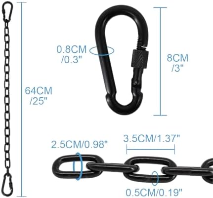 4 Pack 25in Hanging Swing Chain with 4 Carabiners, 440LB Capacity Hanging Kits Heavy Duty Hanging Chair Hardware for Hammock Swing Hanging Chair Punching Bags Sandbag Indoor Outdoor Yoga Gym (Black)