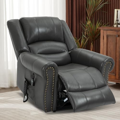 Trustyue Dual Motor Power Lift Chair, Lay Flat Recliner Chair, Electric Recliner with Massage and Heat for Elderly, Remote Control, Infinite Position,Standing Assistance,USB Ports PU Grey