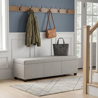 SIMPLIHOME Avalon 48" Wide Linen Look Fabric Storage Ottoman in Cloud Grey