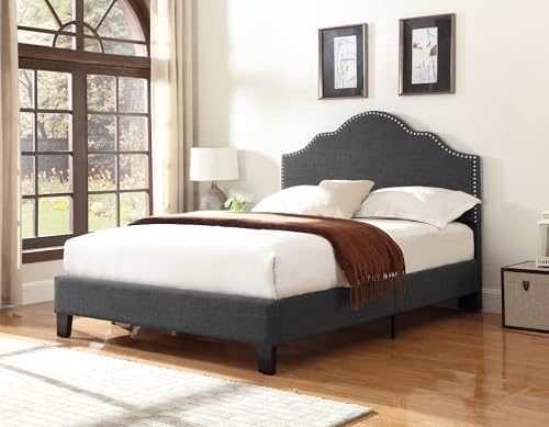 Wallace & Bay Kirby Upholstered Bed with Nailhead, Full, Dark Gray