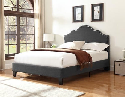 Wallace & Bay Kirby Upholstered Bed with Nailhead, Full, Dark Gray