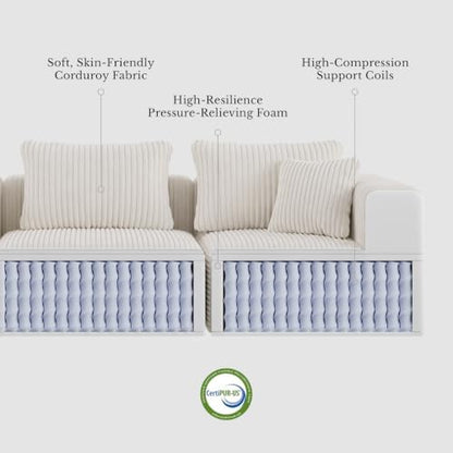 Maywish Single Modular Sofa Ottoman, Corduroy Boneless Couch, Square, Beige