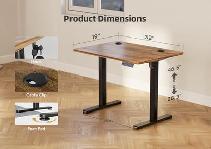 YDN 32 x 19 Inch Rustic Brown Electric Standing Desk
