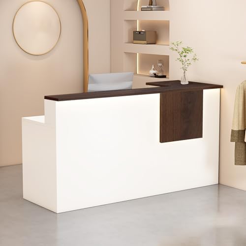 Reception Desk with Counter Modern, 35.4-118.1'', Solid Wood Ecological Board, Large Storage Space,Lockable Storage Drawers, for Salons, Offices, Lobbies, Retail Stores and Home Offices