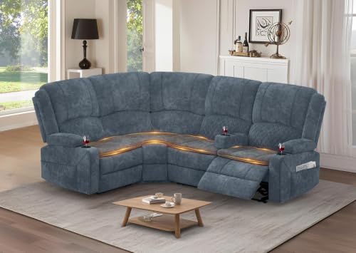 4 Seater Reclining Sofa Set, Modern Living Room Couch Set (Fabric,Blue)