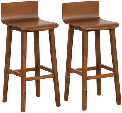 GIANTEX 29" Bar Stools Set of 2, Bar Height Bar Stools w/Low Back & Footrest, Farmhouse Wooden Bar Dining Chairs, Armless Wood Barstools for Kitchen Island, Pub, Cafe, Breakfast, Brown