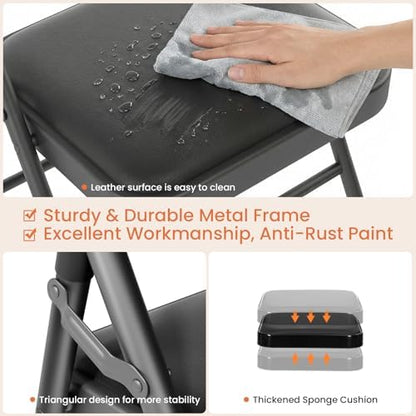 8FT Black Plastic Folding Table Set with 10 Black PU Padded Chairs
