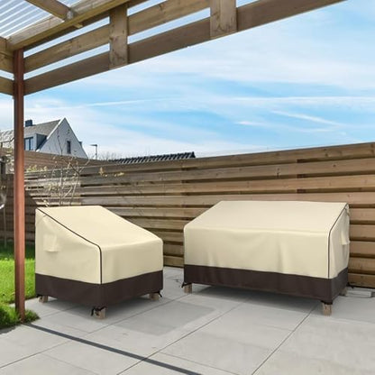 MR. COVER Patio Chair Covers Waterproof, Outdoor Furniture Covers for Rocking Chair, Heavy Duty Anti UV Chair Cover, Fits up to 40"W x 40"D x 35"H, Air Vent and Handles Included, Brown & Khaki, 2 Pack