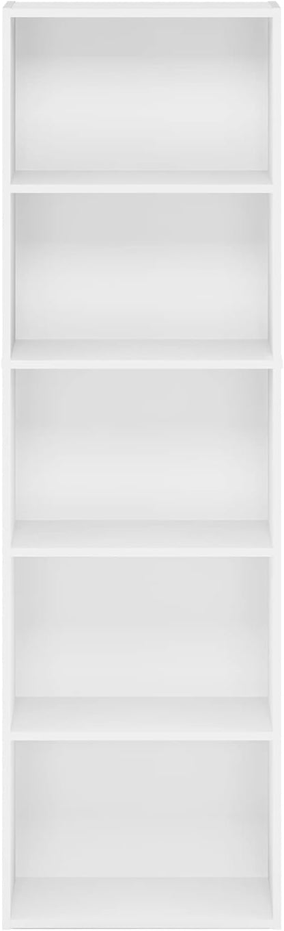 Furinno LUDER Book Shelf, 5-Tier Bookshelf, Bookcase with Open Shelves, 9.4 x 15.8 x 52, Easy Assembly, for Living Room, Bedroom, Home Office, White