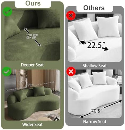 79" Curved Chenille Loveseat, Deep Seat Cloud Couch, Green