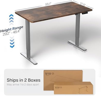 VIVO Electric Standing Desk, Solid 1-Piece 55" x 28" Vintage Brown Top