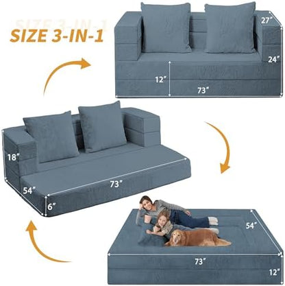 Futon Sofa Bed with Pillow, 3-in-1 Sleeper Sofa Bed with Removable Cover
