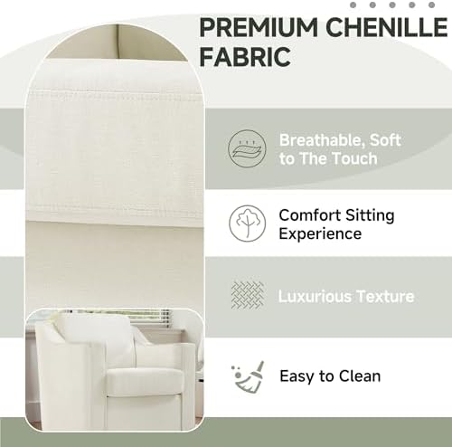 Swivel Accent Chairs Set of 2, Chenille Armchair with Lumbar, Beige