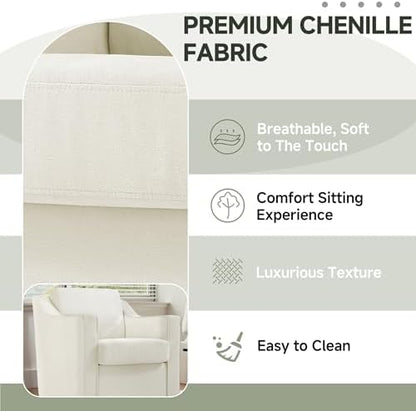 Swivel Accent Chairs Set of 2, Chenille Armchair with Lumbar, Beige