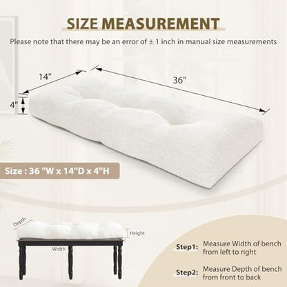 downluxe Indoor Bench Cushion for Indoor Furniture, Non-Slip Tufted Overstuffed Textured Foam Bench Seat Cushion, 36" X 14" X 4", Beige, 1 Pack