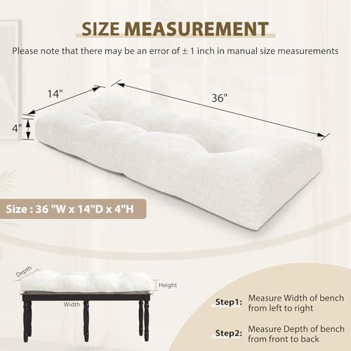 downluxe Indoor Bench Cushion for Indoor Furniture, Non-Slip Tufted Overstuffed Textured Foam Bench Seat Cushion, 36" X 14" X 4", Beige, 2 Pack