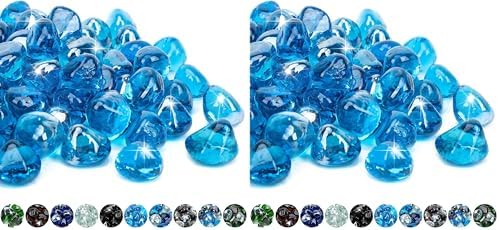 Mr. Fireglass 10 Pounds Blended Fire Glass Diamonds for Fireplace Fire Pit & Lanscaping - 1 inch High Luster Caribbean Blue Fire Rocks (Pack of 2)
