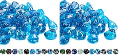 Mr. Fireglass 10 Pounds Blended Fire Glass Diamonds for Fireplace Fire Pit & Lanscaping - 1 inch High Luster Caribbean Blue Fire Rocks (Pack of 2)