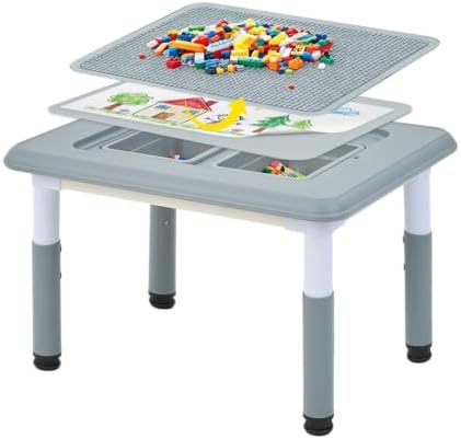 FUNLIO Kids Activity Table, Height Adjustable with Storage, Grey