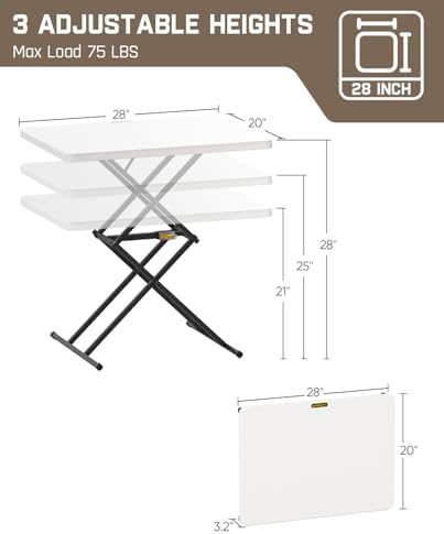FanttikOutdoor Small Folding Table Quick Adjust 3 Heights, TV Tray, Dining