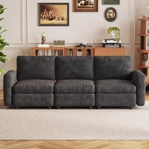 Miuuod 3-Seat Modular Sofa Couch Grey with Ergonomic Cushions, Convertible Sleeper Sectional for Living Room Bedroom Apartment, Cloud Futon Lounge Furniture Set for Small Spaces
