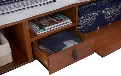 memomad Bali Slim Set: Bed + Flat Headboard, Queen Size, Caramel Brown