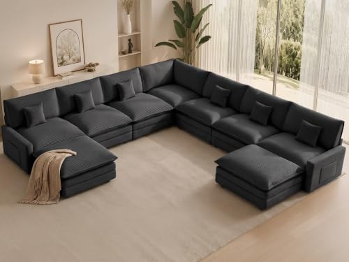Oversized Modular Sectional Sofa, Cozy Cloud Couch with 2 Ottomans & Corner