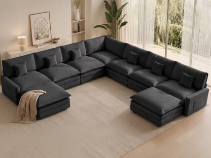 Oversized Modular Sectional Sofa, Cozy Cloud Couch with 2 Ottomans & Corner