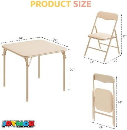 JOYMOR Kids Folding Table and Chairs Set, 5-Piece Metal Frame Activity Set with Easy-Fold Design for Playroom & Classroom, Beige