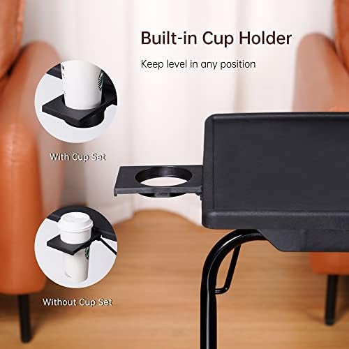 Allpop TV Tray Table, TV Dinner Tray for Eating Set of 2, Adjustable Folding Laptop Table with 6 Heights & 3 Tilt Angles, Cup Holder on Couch & Bed, Black