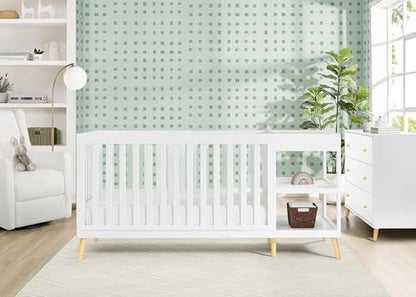 Delta Children Essex 4-in-1 Convertible Crib and Changer, Bianca White w/Natural Twinkle Galaxy Dual Sided Recycled Fiber Core Crib and Toddler Mattress (Bundle)