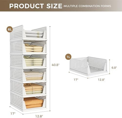 6 Pack Closet Organizer Storage Bins Stackable Plastic Drawer Shelf