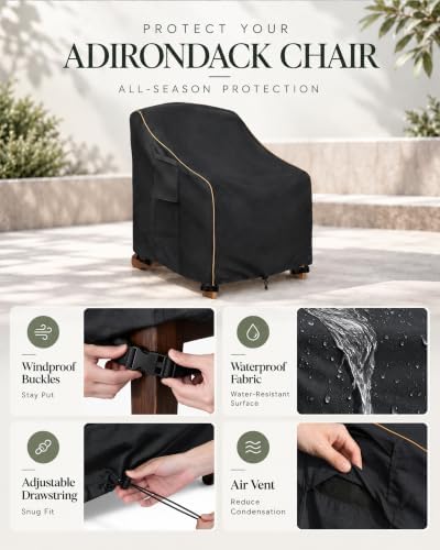 Adirondack Chair Covers 2 Pack,Waterproof Heavy Duty Outdoor Chair Covers,Adirondack Patio Chair Covers for Outdoor Furniture,(33W x 35 D x 36 H inches),Black