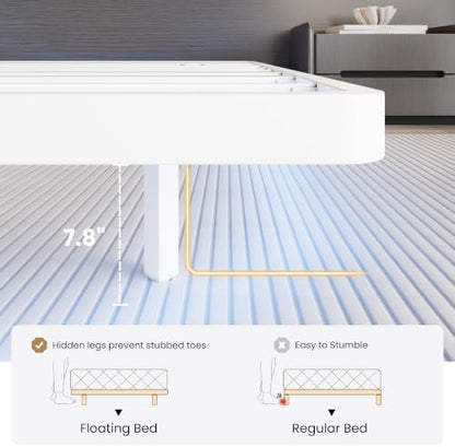SHA CERLIN Full Size Floating Bed Frame with Smart LED Lights, White