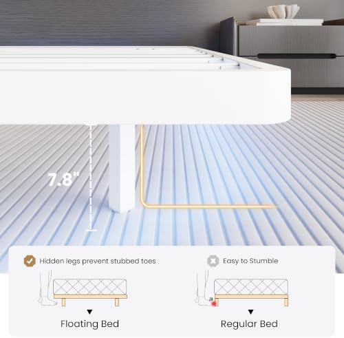 Sha Cerlin Queen Size Floating Bed Frame with Smart LED Lights, White