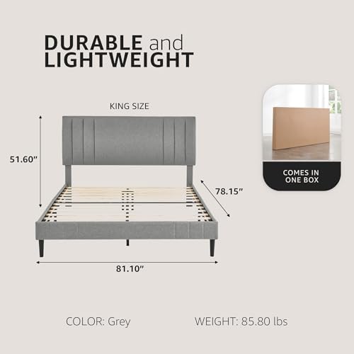DeCoro Chicago Channel Tufted Upholstered Platform Bed, Light Gray, King