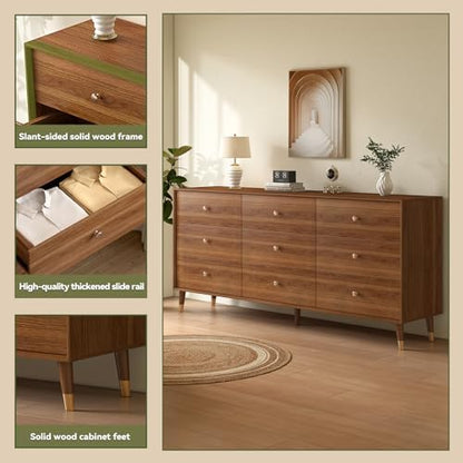 Dresser for Bedroom, 63 Inch 9 Drawer Wooden Chest of Drawers