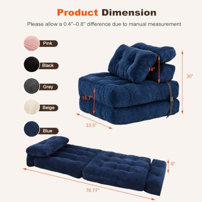 King Oasis Folding Sofa Bed, Corduroy Chair Bed with Pillows