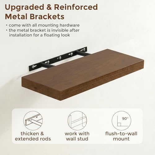 fuqing 20 Inch Floating Shelves 6.7'' Deep Dark Wood Wall Shelves Set of 2