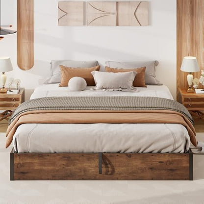 YUMPIE Queen Lift Up Storage Bed Frame, Rustic Brown