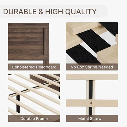 KISLOT Wood Bed Frame with Headboard and Footboard, Walnut, Full