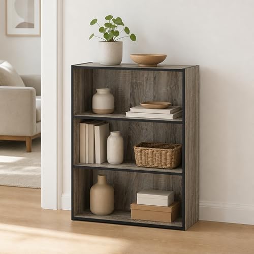 3-Tier Book Shelf, Storage Organizer, Bookshelf, Bookcase with Open Shelf, 9.7 x 23.7 x 31.5, for Living Room, Home Office, Bedroom, French Oak