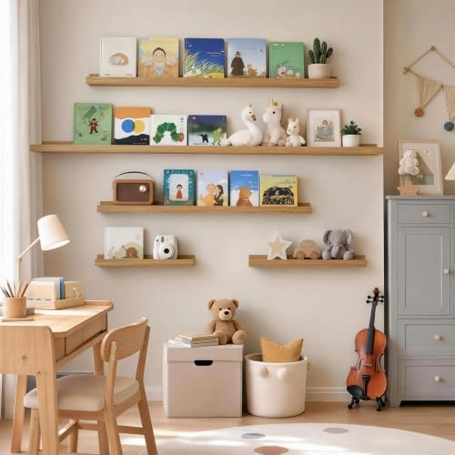 36inch Long Floating Shelves for Wall Decor, 5-Set Shelves with Lip, Brown