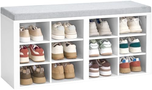 Hzuaneri Shoe Storage Bench with Cushion, Entryway 12-Cubby Shoe Rack